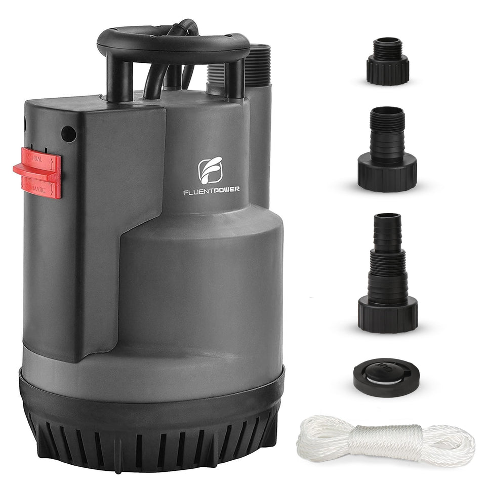FluentPOWER sump pump front view for reliable automatic drainage