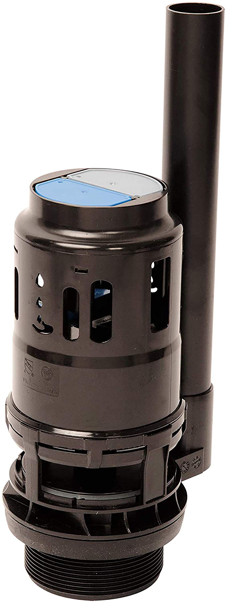 Fluidmaster 3-inch dual flush valve close-up showing flush control for solid and liquid waste.