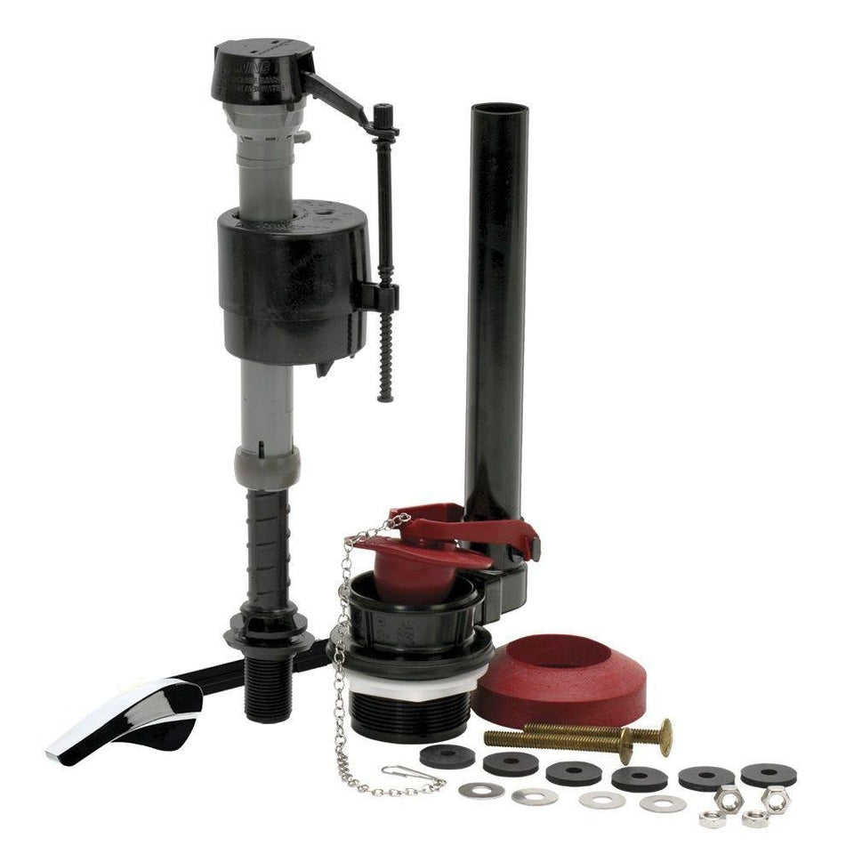 Fluidmaster 400AKRP10 universal repair kit components ready for a DIY toilet upgrade.