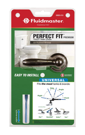 Lever mounted on toilet tank shows universal compatibility.