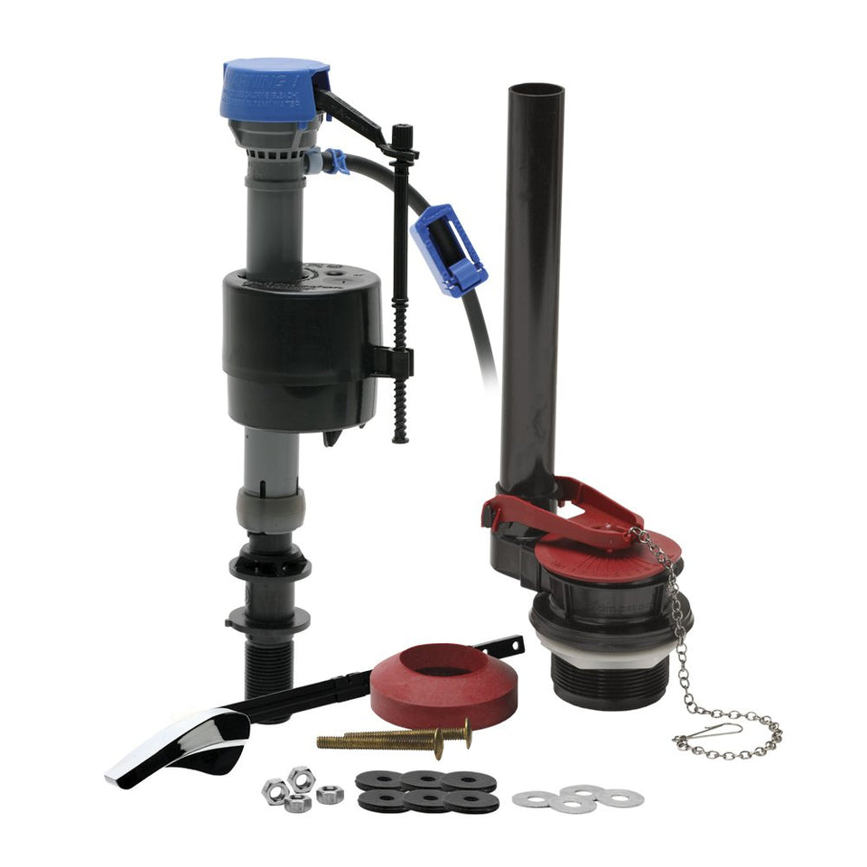 Fluidmaster PerforMAX repair kit packaging showing a comprehensive all-in-one solution for quick toilet repairs
