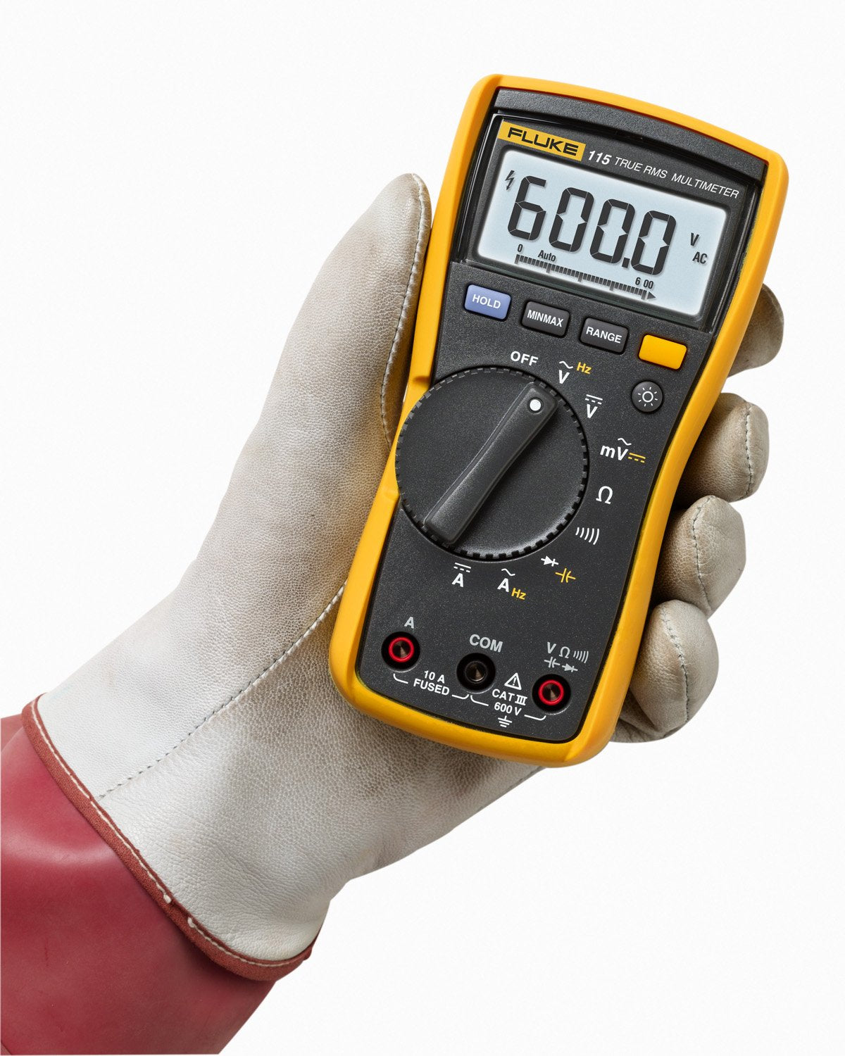 Fluke 115 multimeter with test leads included, ready for immediate electrical testing.