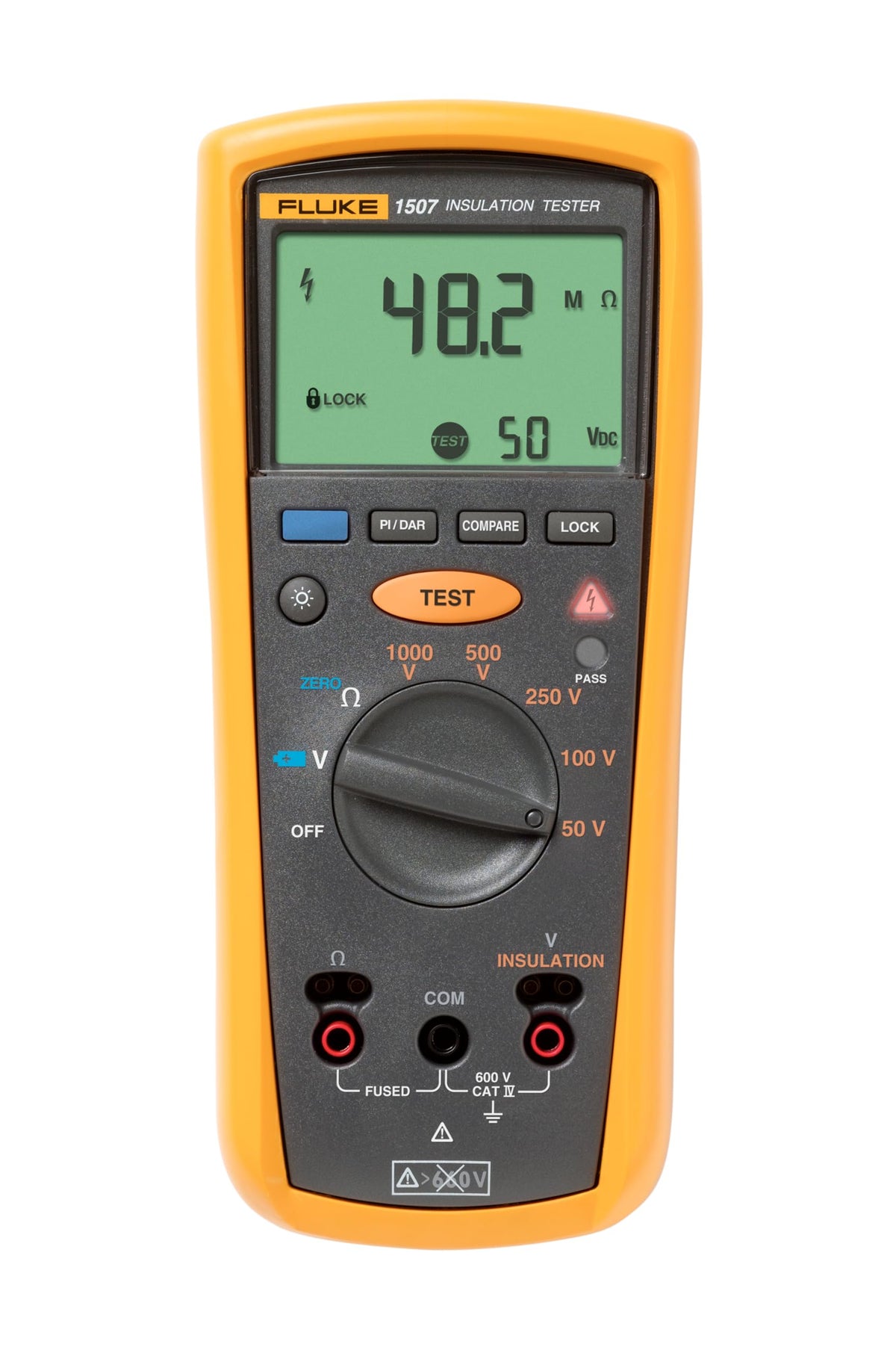 Fluke 1507 insulation tester front display showing clear readings for quick checks