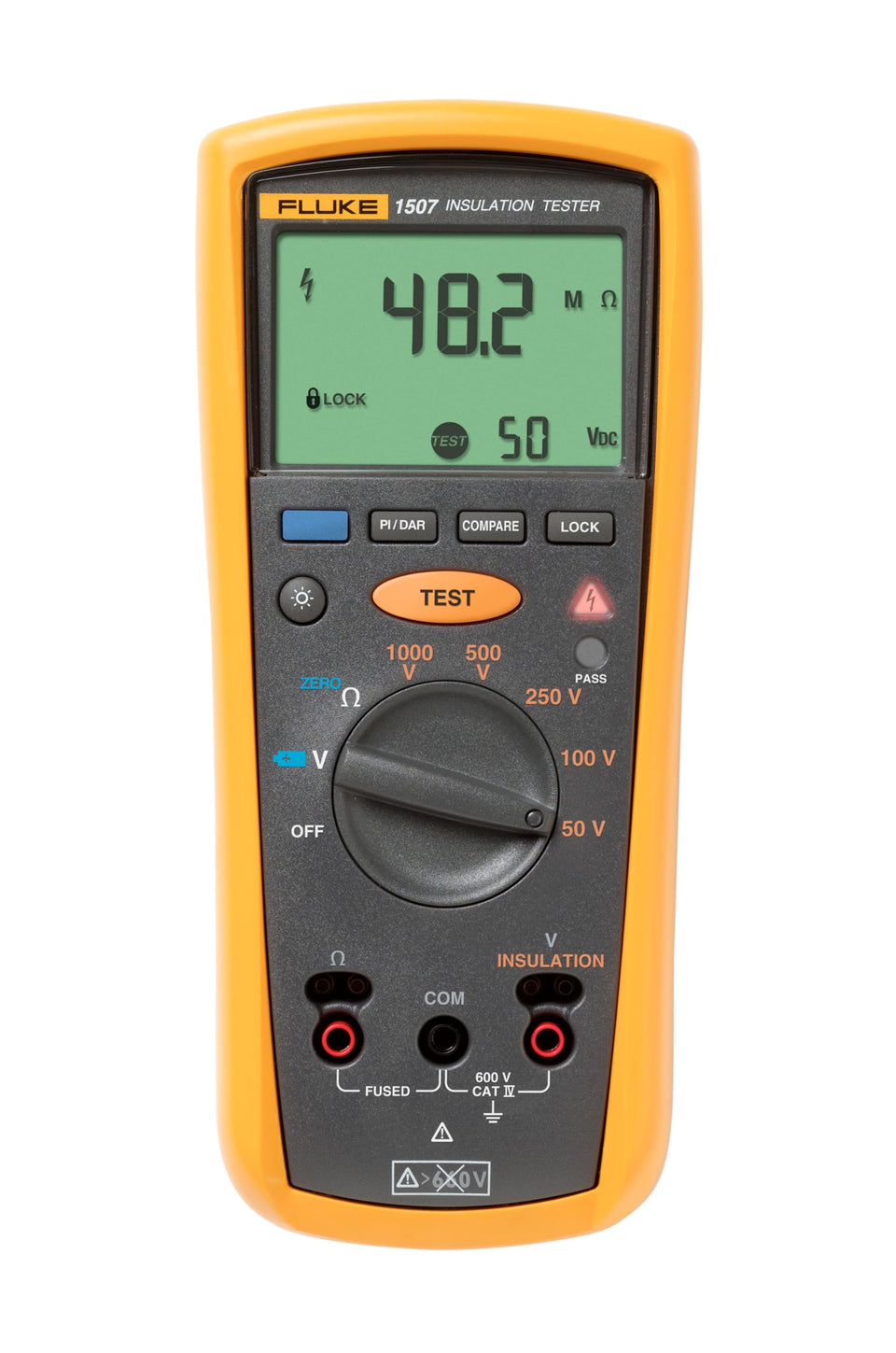 Fluke 1507 insulation tester front display showing clear readings for quick checks