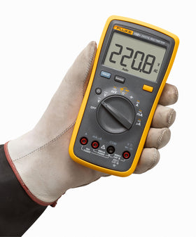 Fluke 15B+ measures AC/DC voltage up to 1000V for versatile checks.