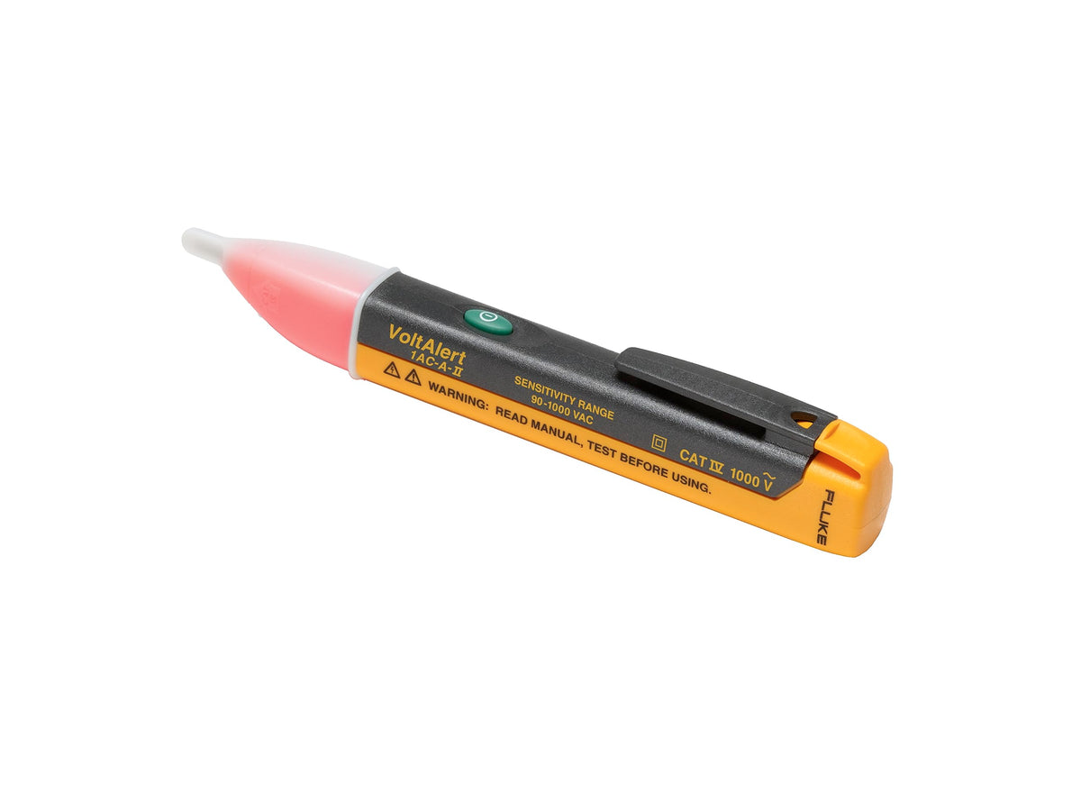Fluke 1AC II VoltAlert with red glow indicating voltage presence at outlets