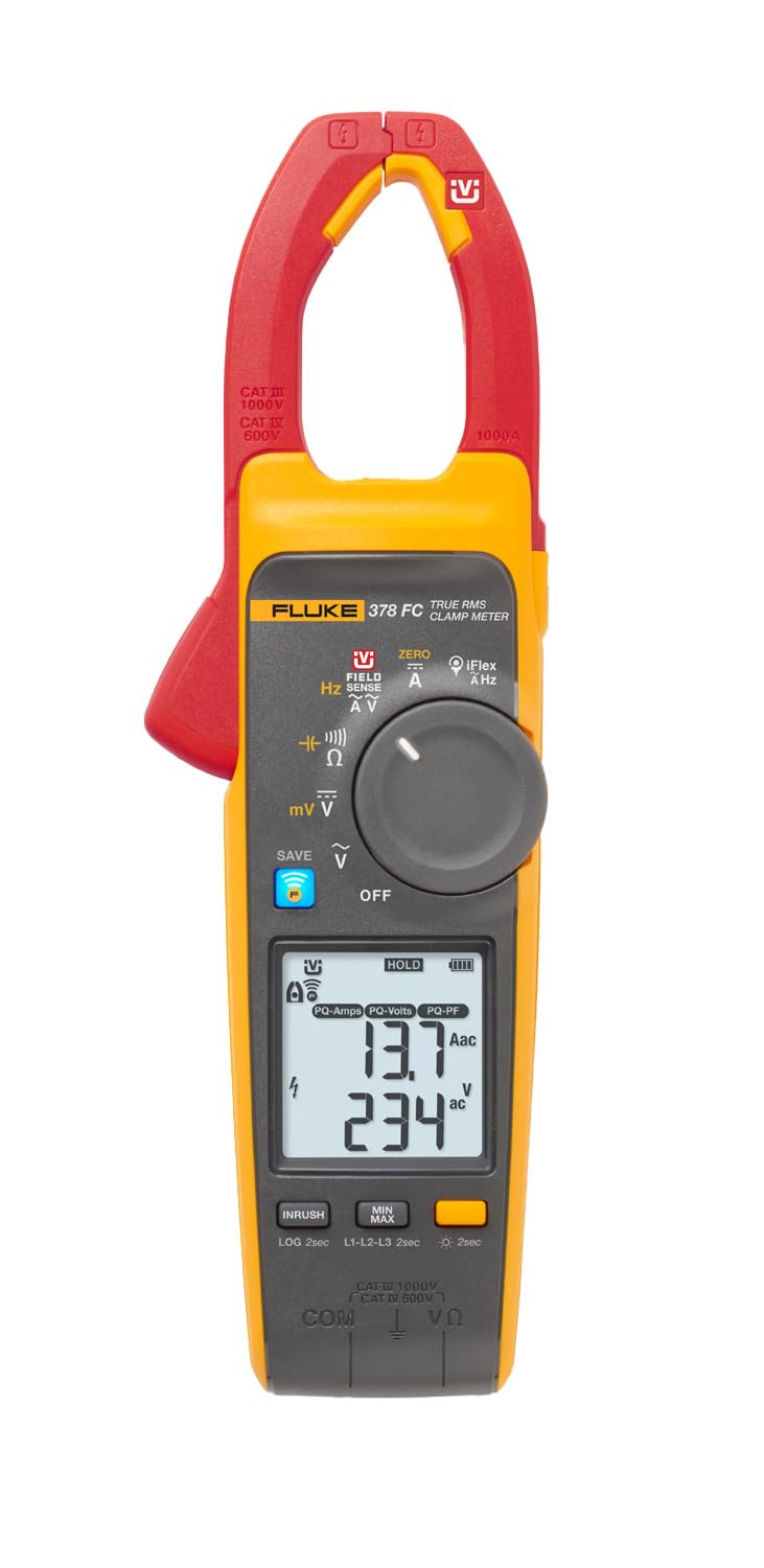 Fluke 378 FC fieldSense clamp in use for safe non-contact testing.