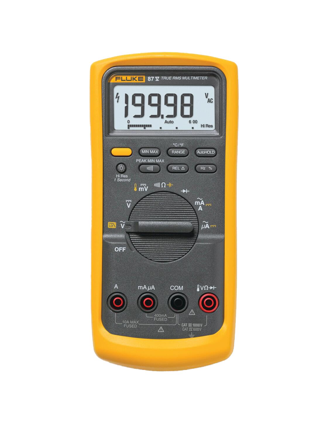 Fluke 87V front display clearly showing readings for quick troubleshooting