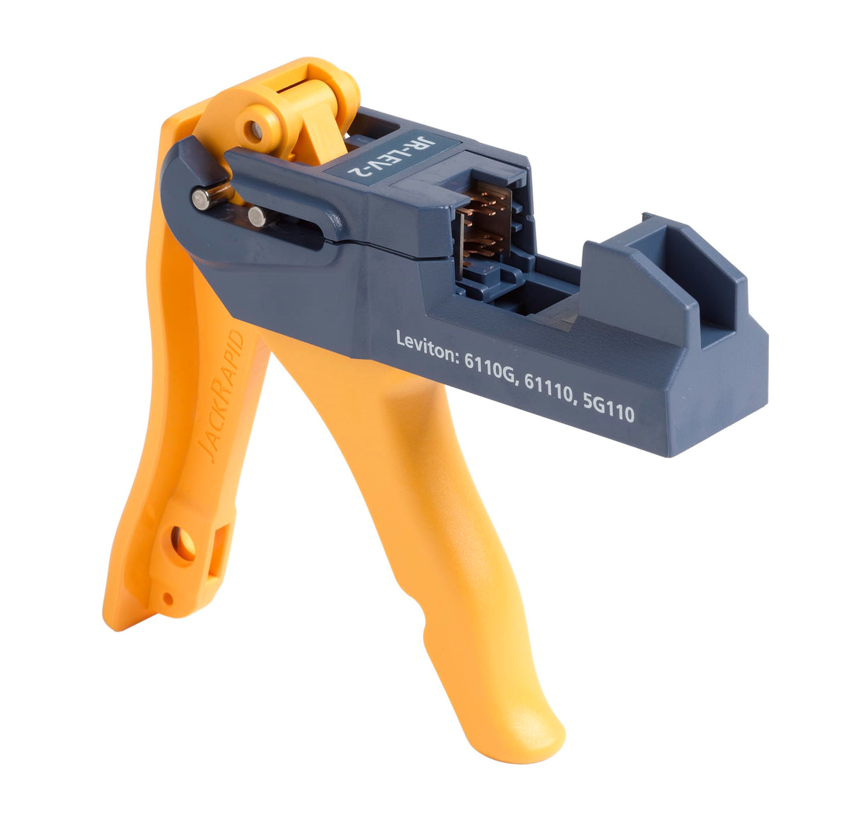 Fluke Networks JR-LEV-2 tool in use delivering fast jack terminations.