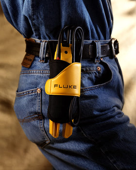 Fluke T5-600 test leads stowed neatly on back for easy transport
