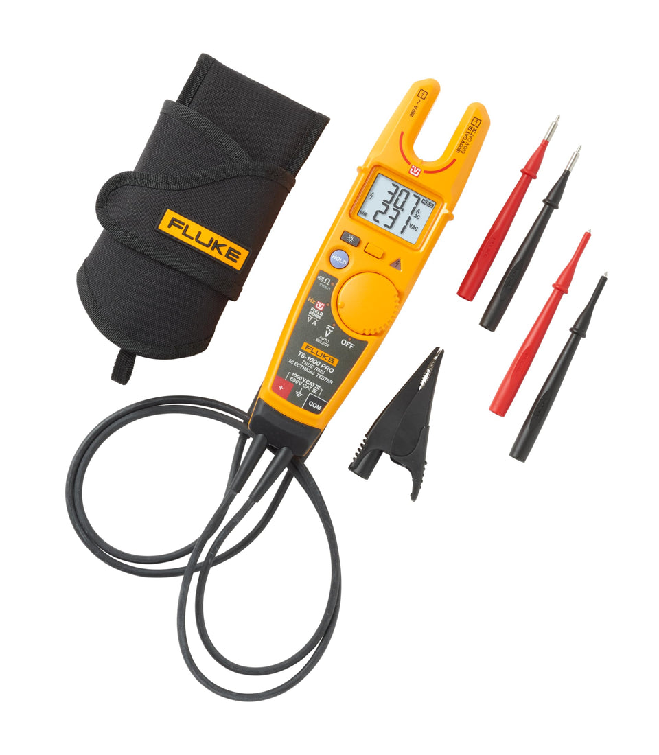 Fluke T6-1000 PRO shows voltage and current on one screen for fast diagnostics.