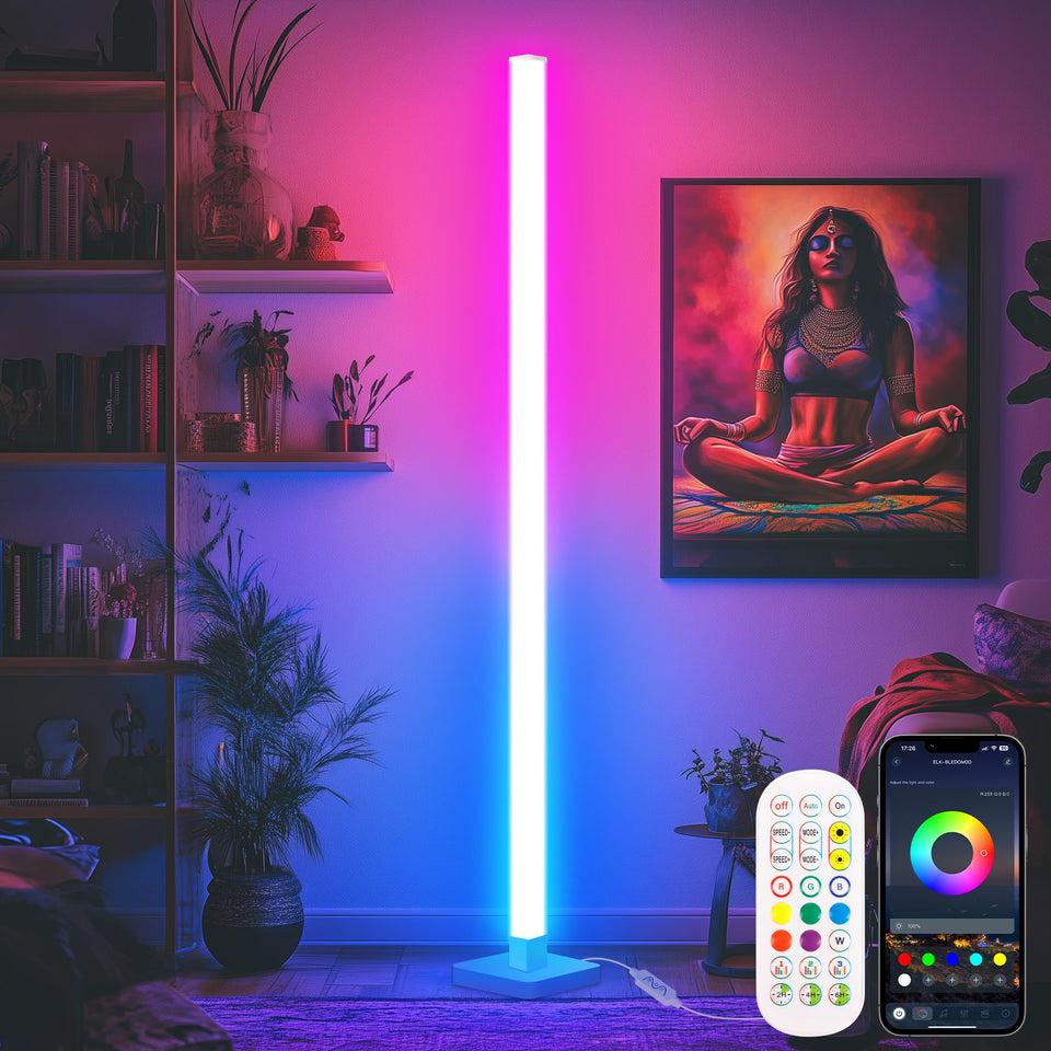 Flupuro ICRGB corner floor lamp assembly for a personalized setup.