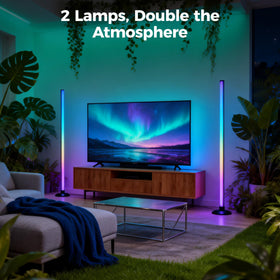 Flupuro ICRGB two-pack lamps beside the TV create immersive ambience
