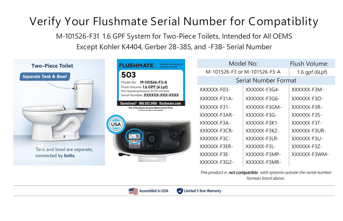 Flushmate M-101526-F31 front view highlighting streamlined unit.