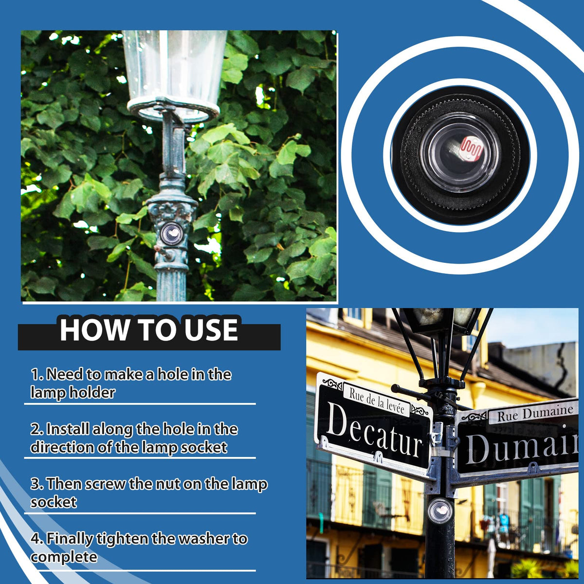 Flutesan dusk-to-dawn sensor three-pack display for multiple fixtures