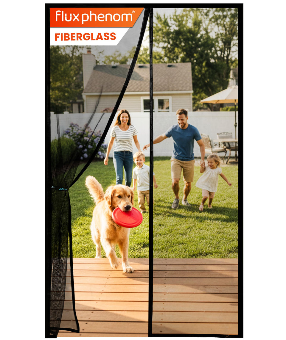 Flux Phenom screen door close-up magnets demonstrating gapless seal for hands-free access