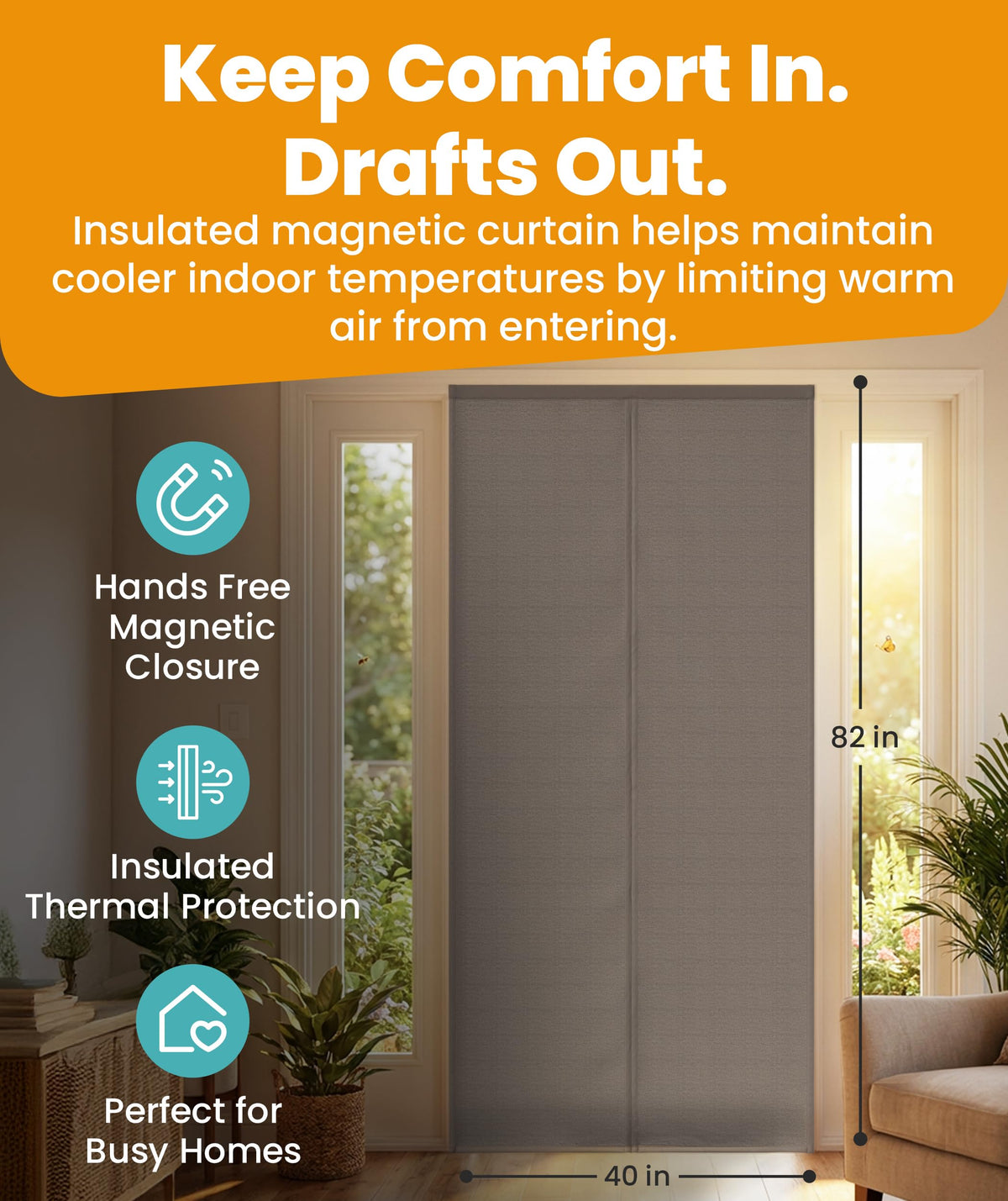 Flux Phenom thermal door cover installed on door demonstrates seamless closure to reduce drafts
