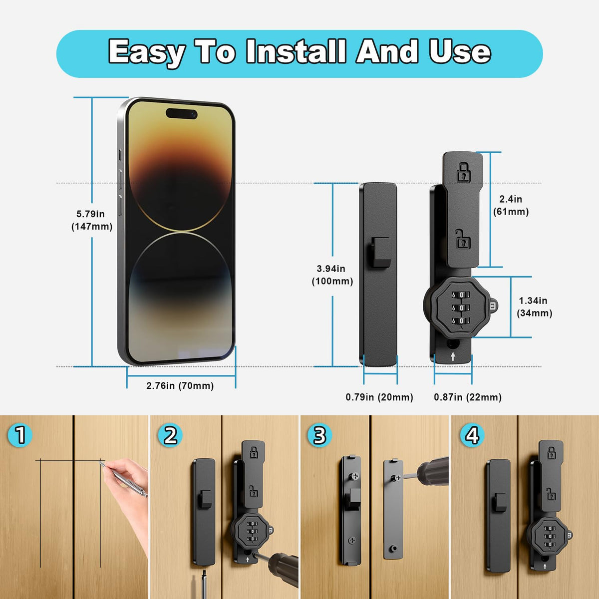 Flwrse gate latch bolt suitable for barn doors, gates, sheds