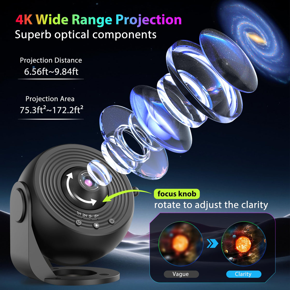 FlyEagle Galaxy Projector three-button control for easy operation and timer use