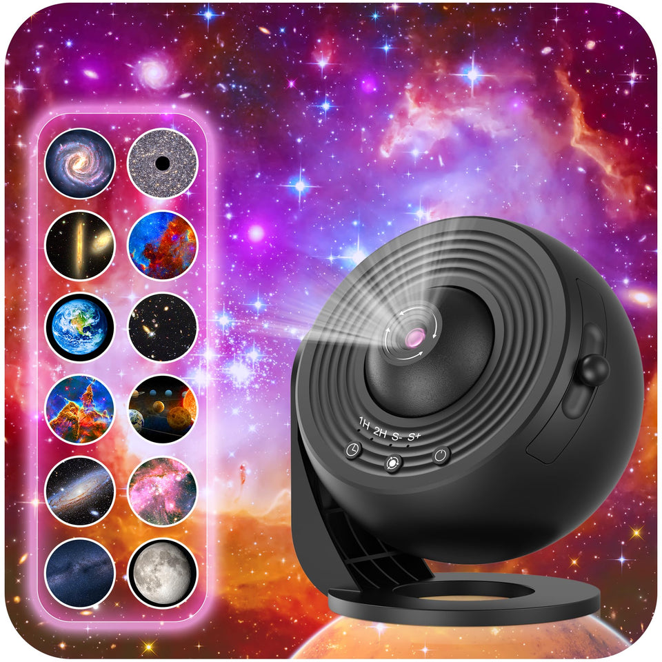 FlyEagle Galaxy Projector front view showing a compact bedroom-friendly silhouette