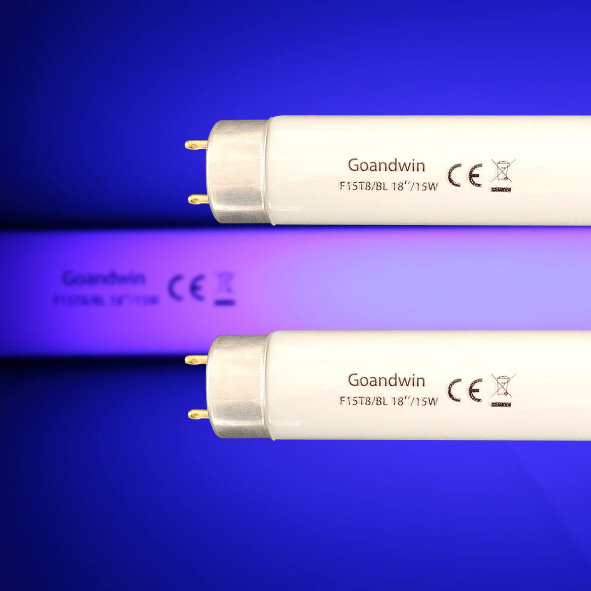 Flyercatch 2-pack 18in bulbs glow for vibrant UV-A fluorescence in art.