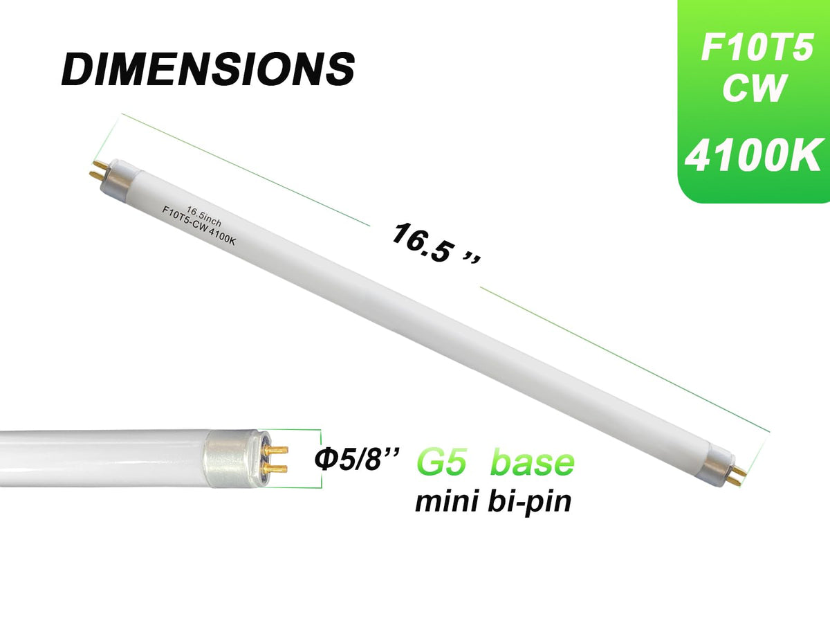 Flyercatch F10T5 CW 10W length spec shows 16.5 inches total length.