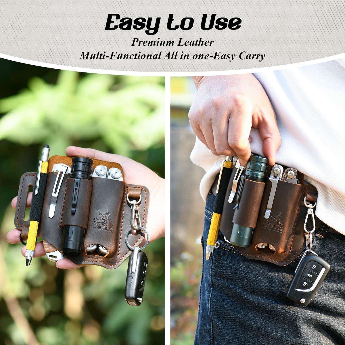 Weather-ready leather is soft yet durable for daily use.