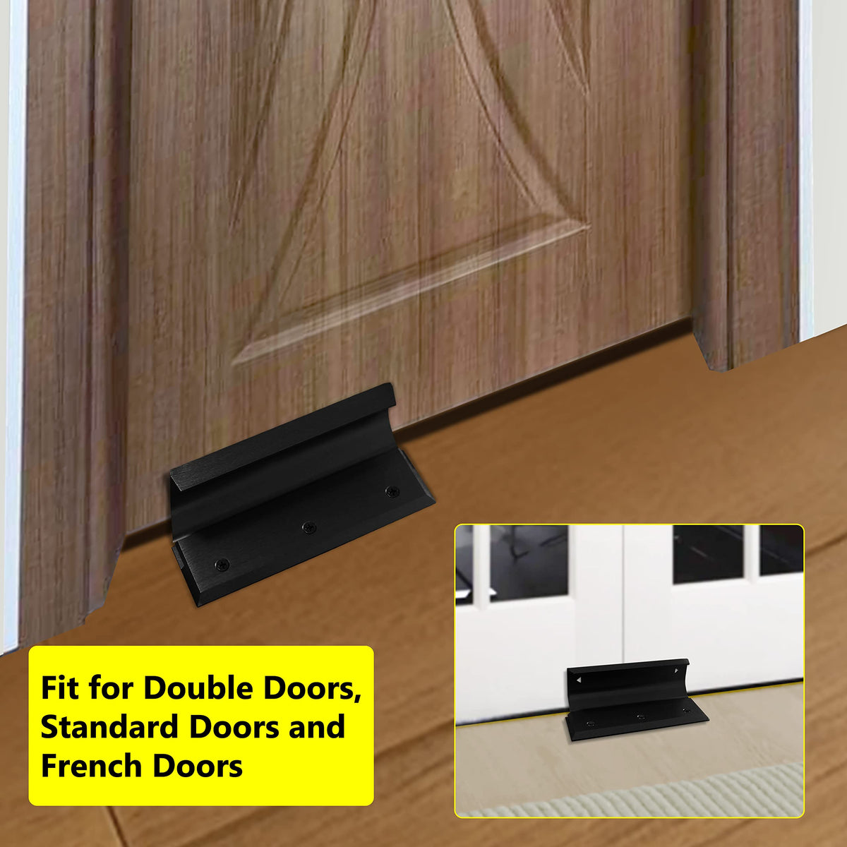 FLYINGAMZ floor anchor base secures doors on multiple floor types.