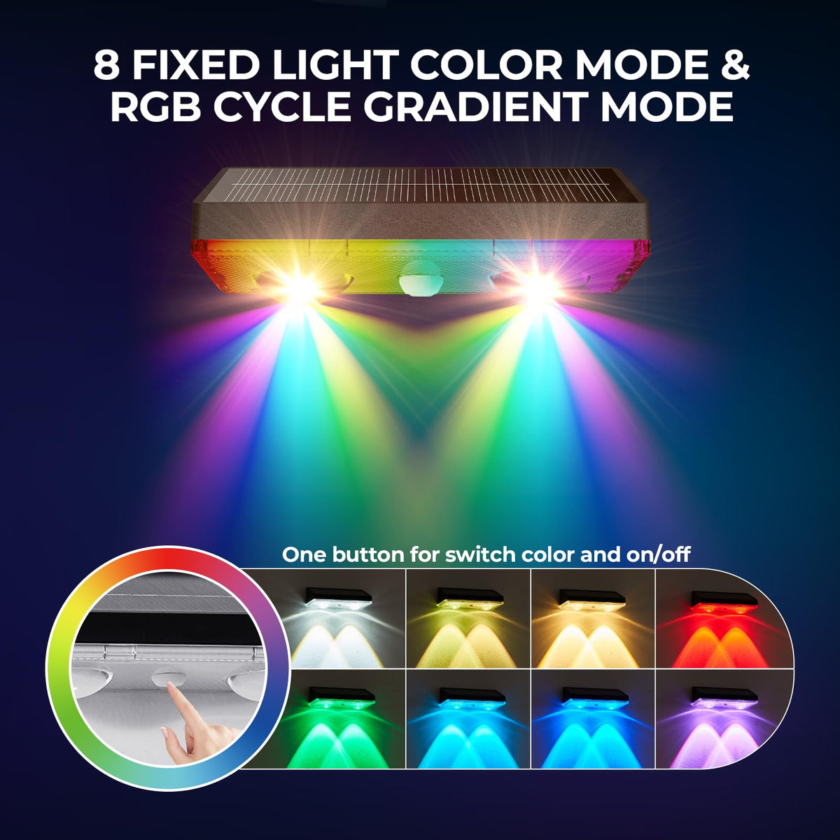 Flyingod Solar Fence Light with 9 color modes for deck ambiance.