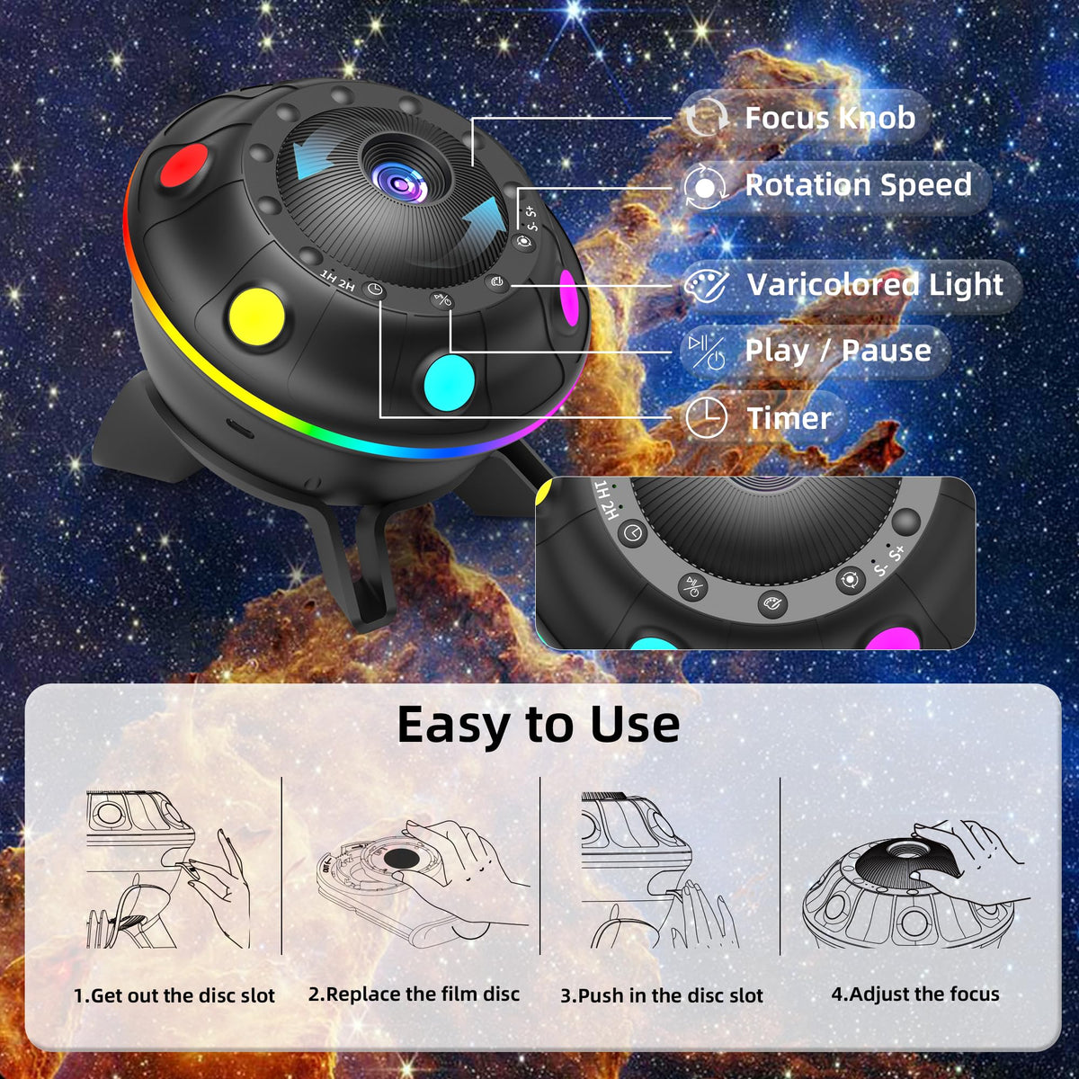 FlyLily Galaxy Projector auto-off timer enables quiet bedtimes.