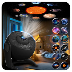 FlyLily Galaxy Projector sets up a bright bedroom starry scene on walls and ceiling.