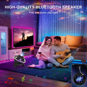 FlyLily Galaxy Projector Bluetooth speaker enhances ambient playlists.