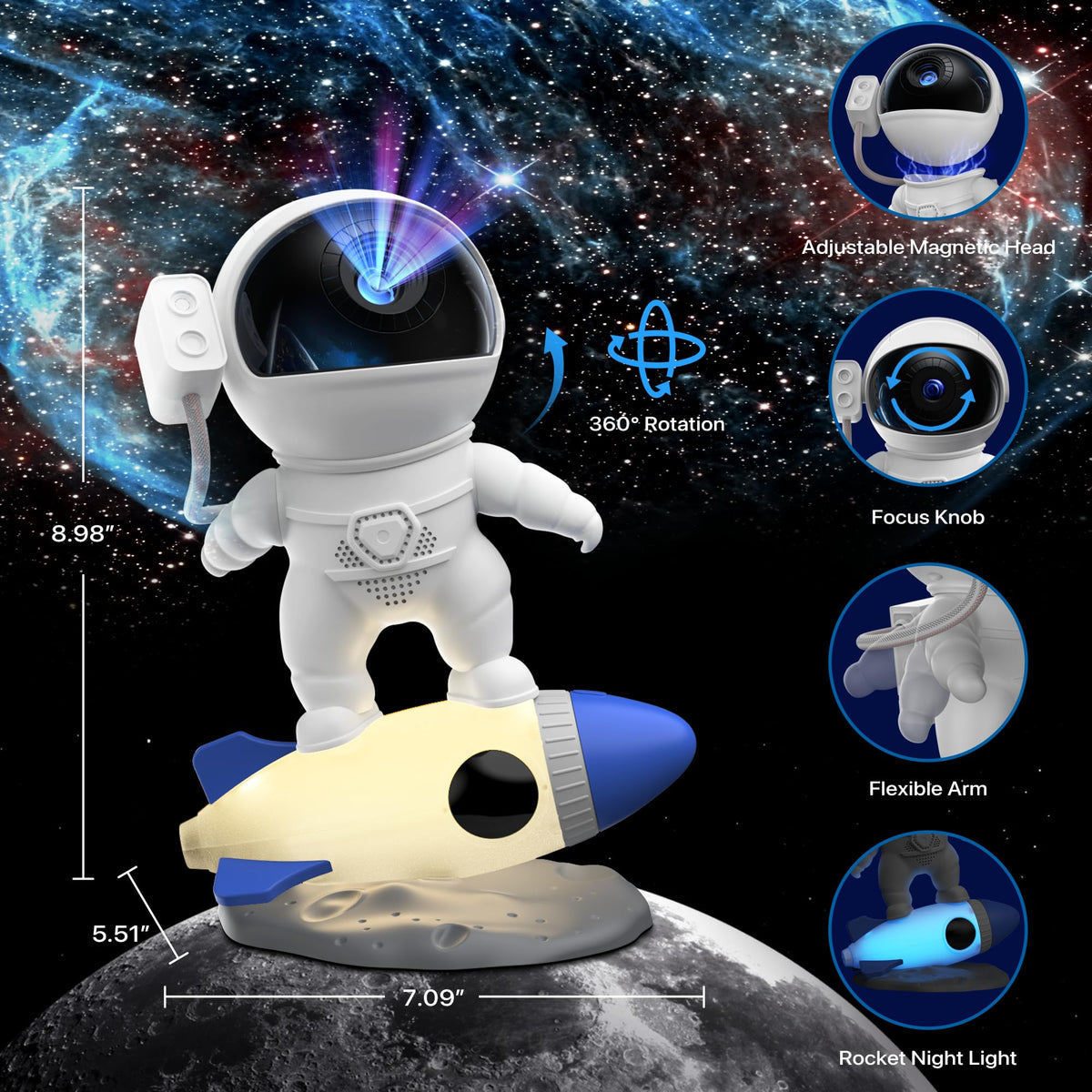 FlyLily Galaxy Projector focus control for crisp star images.
