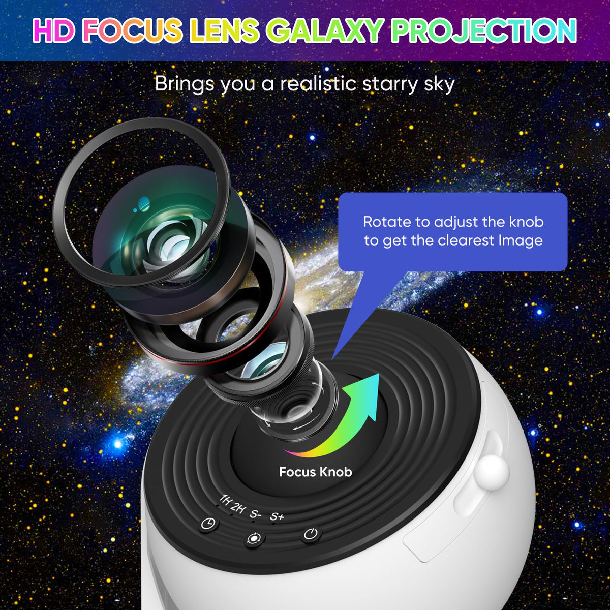 FlyLily Galaxy Projector rotation and focus knob for crisp visuals