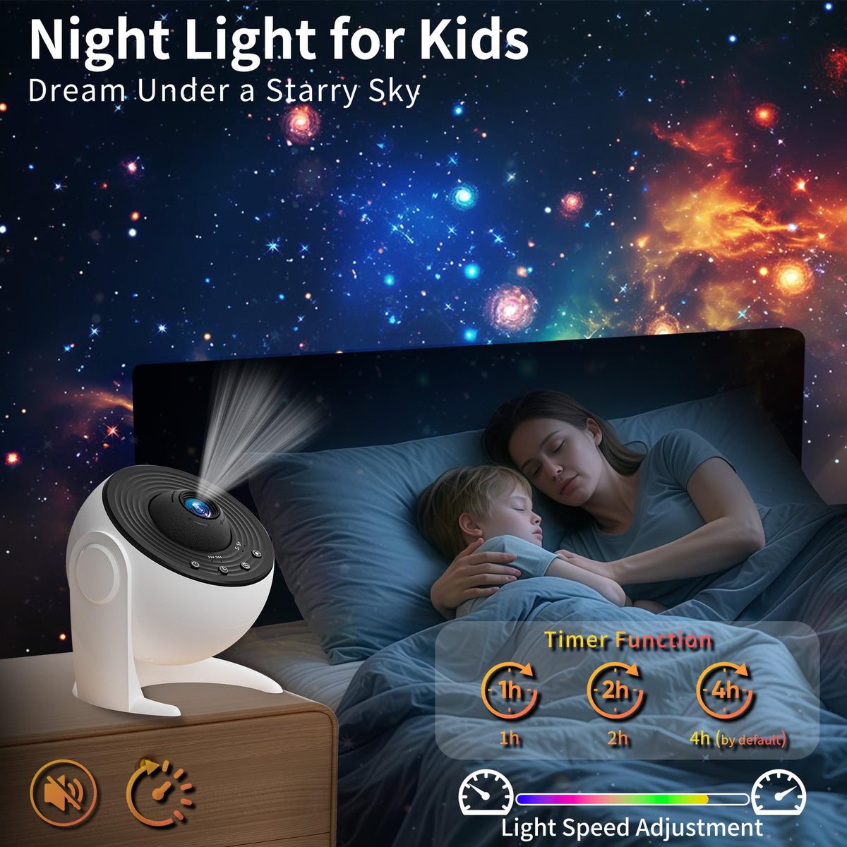 FlyLily Galaxy Projector lights walls with vivid starlight