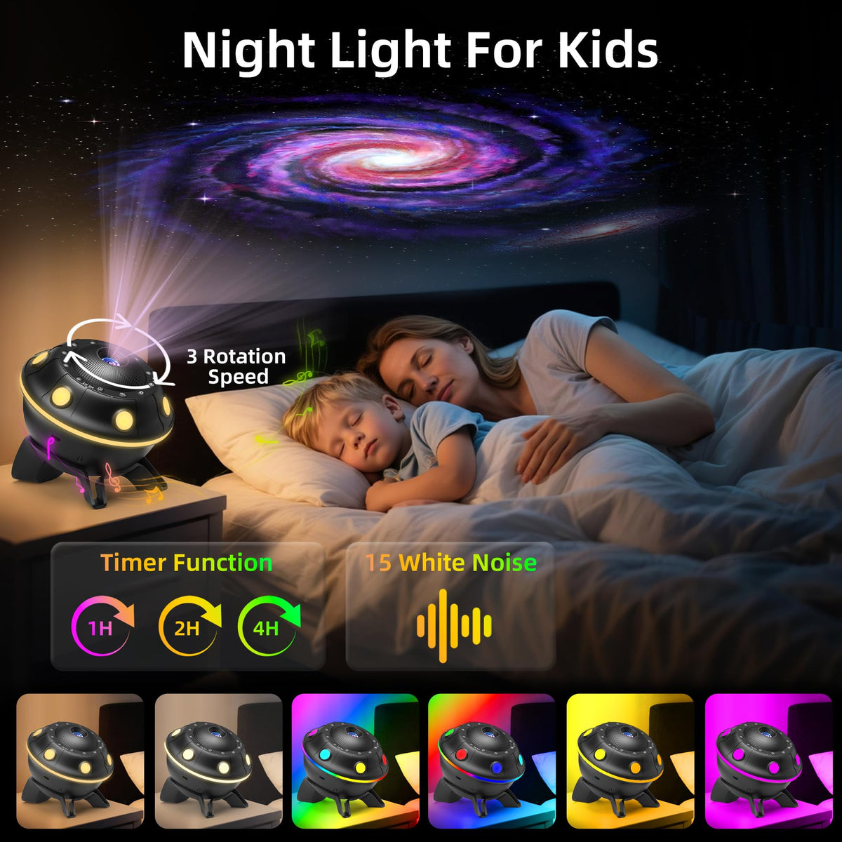 FlyLily Galaxy Projector wall projection shows vivid nebulae and constellations.