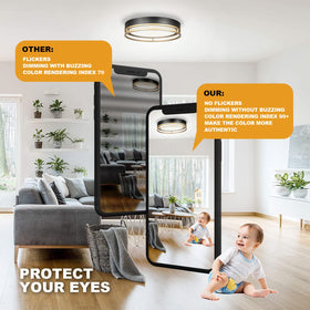 Flynix flush-mount ceiling lamp in black-gold finish
