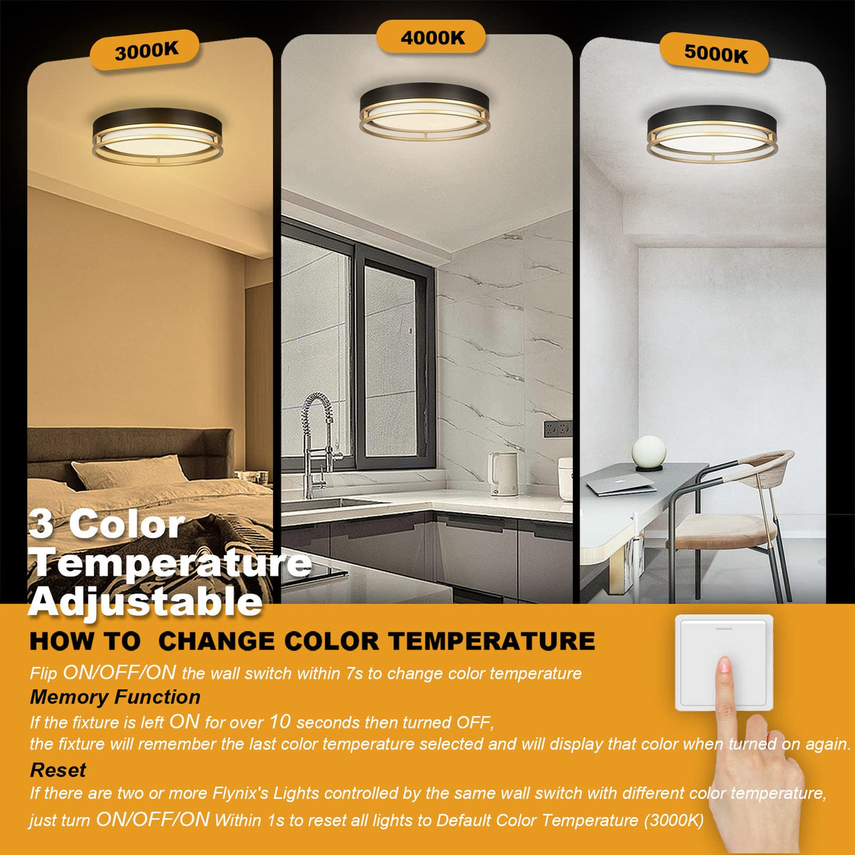 Flynix flicker-free flush mount light, high CRI 90+