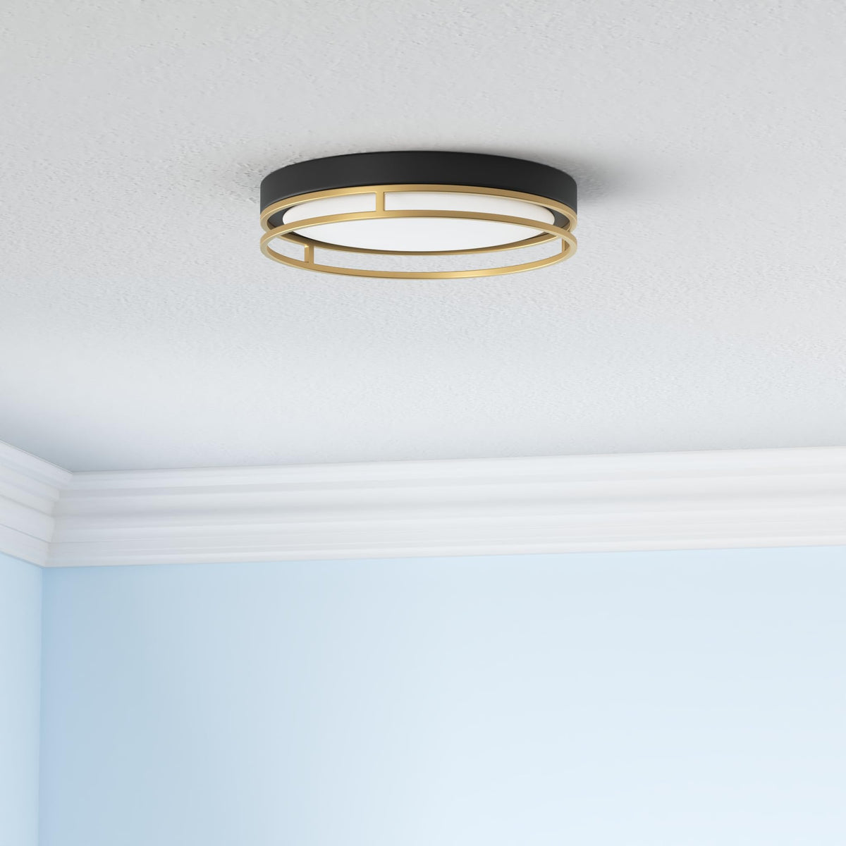 Flynix LED flush mount ceiling light, close-up, shows three color temps