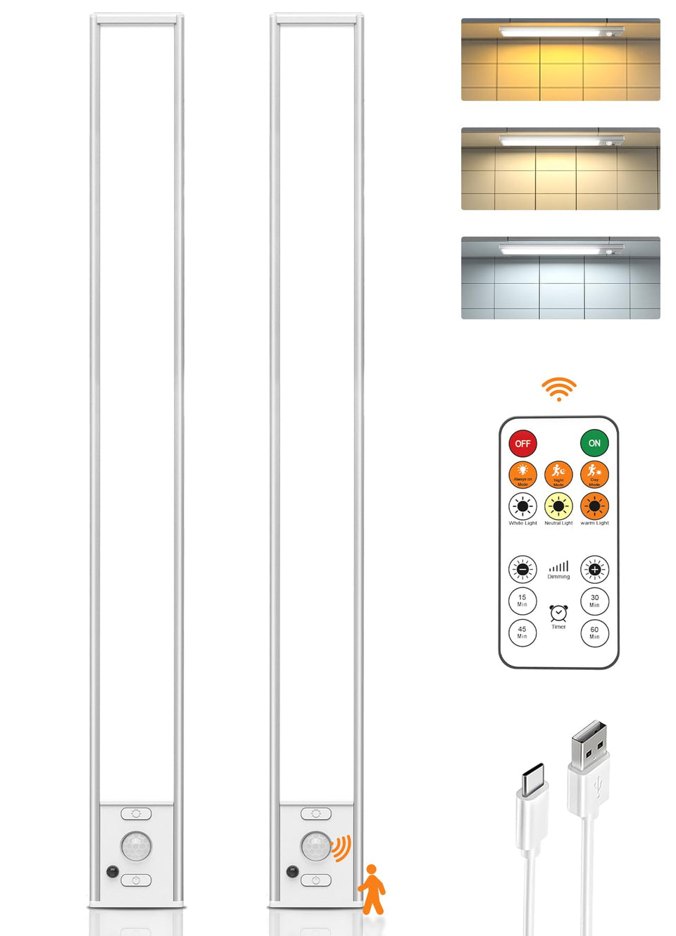 Flysein 16-inch under-cabinet light mounted magnetically for kitchen task lighting.