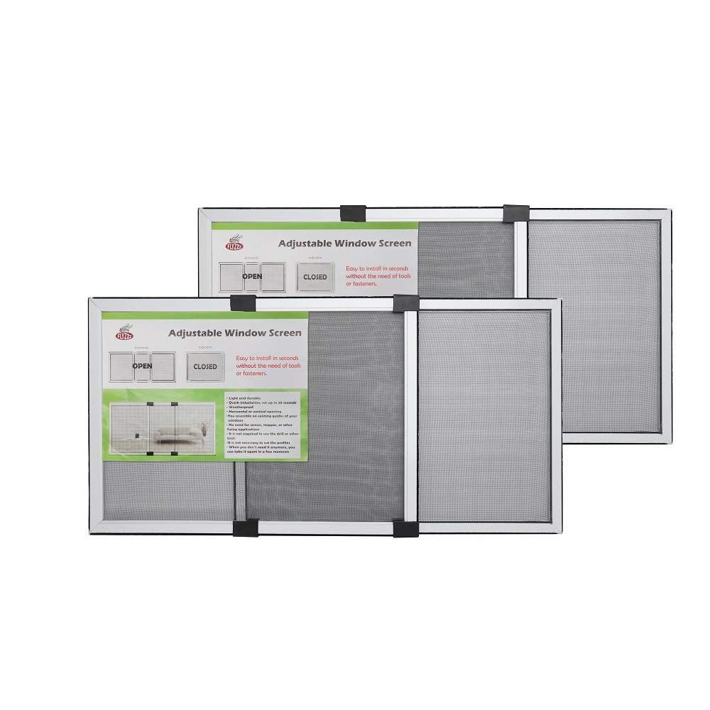 FLYZZZ adjustable screen for small windows, front view, easy two-pack setup.