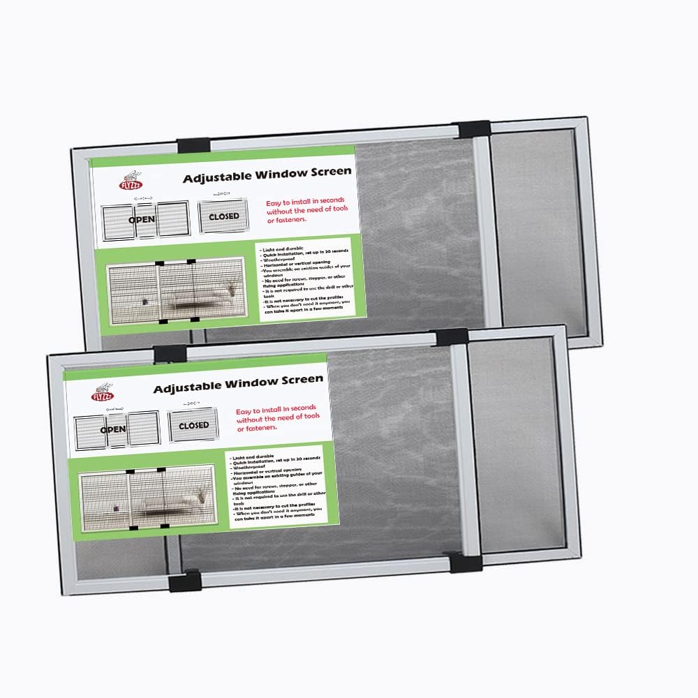 Flyzzz expandable window screens in assembly view for quick, tool-free fit.