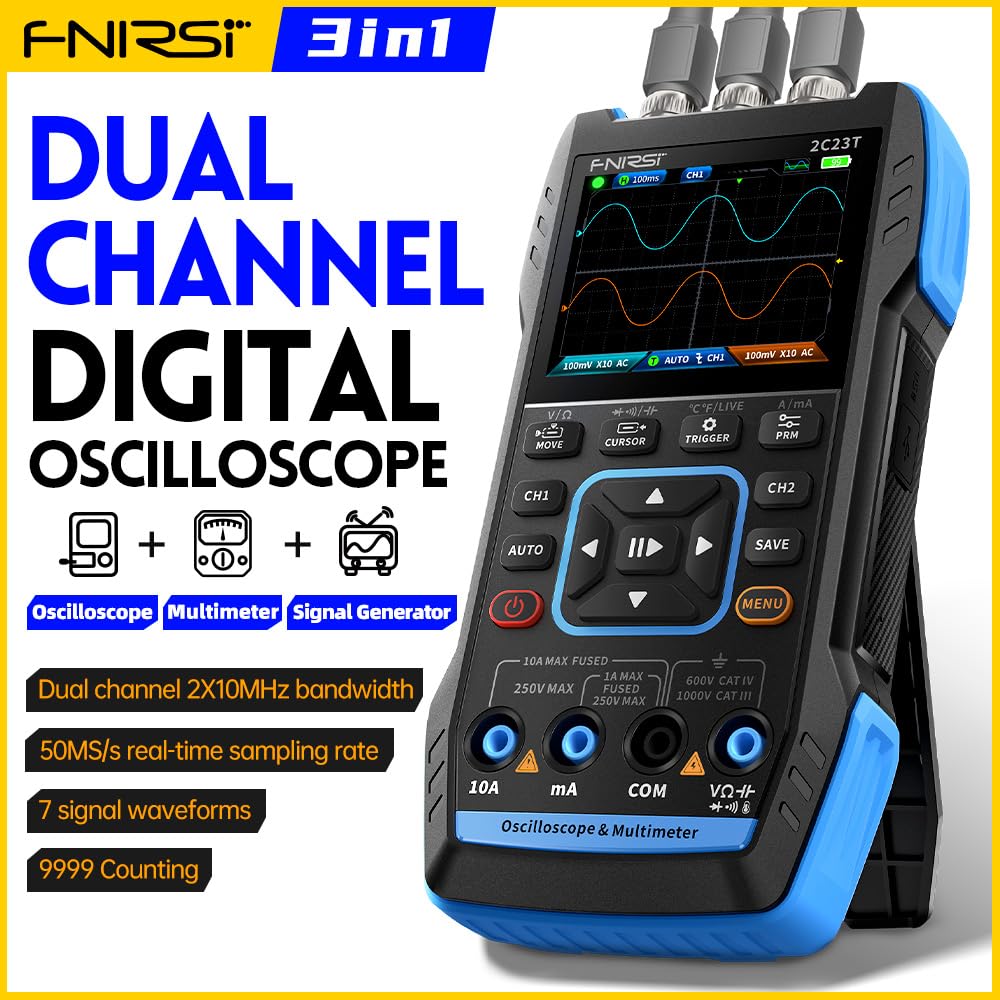 FNIRSI 2C23T multimeter display with voltage and resistance readings for diagnostics