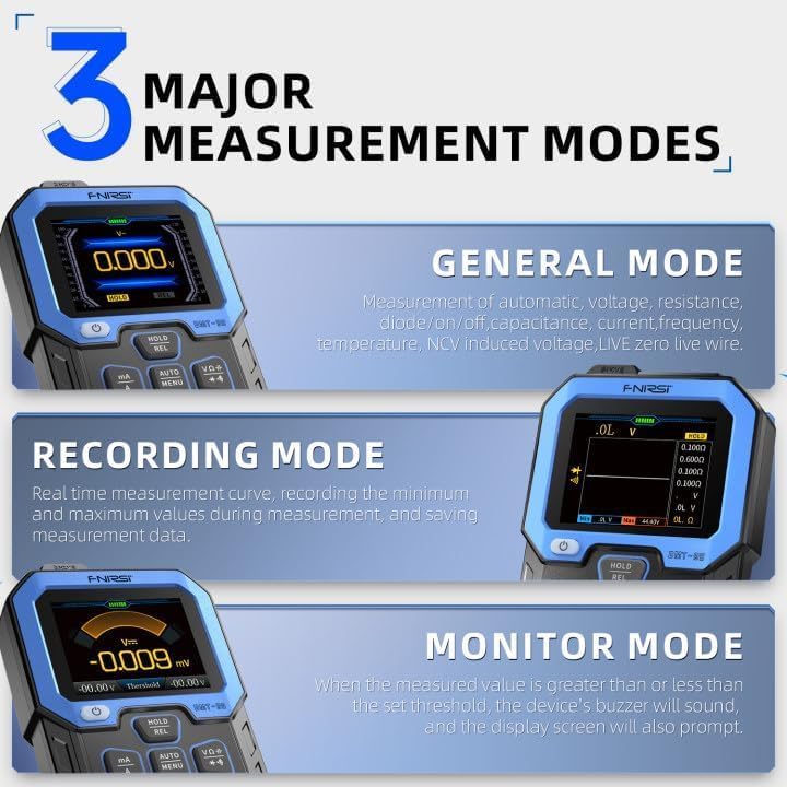 FNIRSI DMT-99 intelligent mode selecting optimal measurement range automatically.