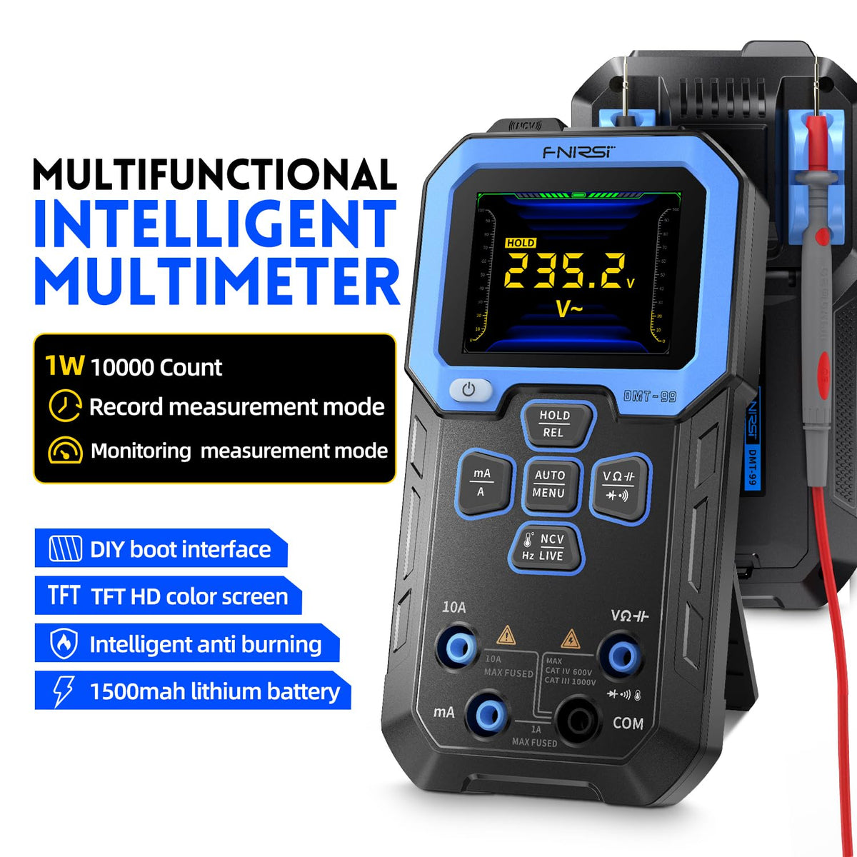 FNIRSI DMT-99 recording mode capturing voltage and current trends.