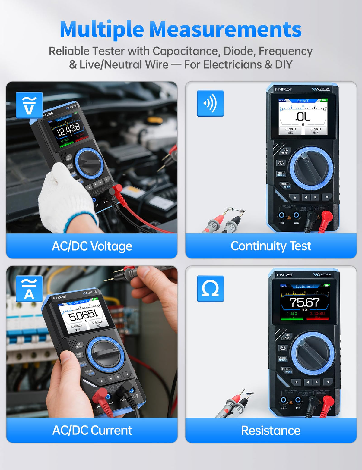 FNIRSI DST-201 5MSa/s sample rate supports smooth digitized signals for measurements.