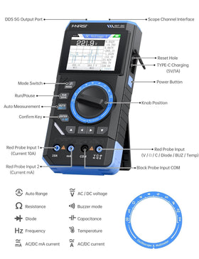 FNIRSI DST-201 easy-to-use function dial for quick mode switching.