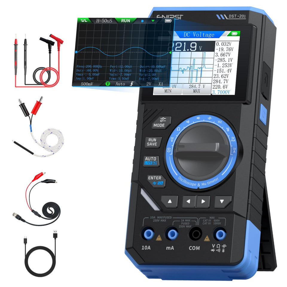 FNIRSI DST-201 front panel display for quick testing.