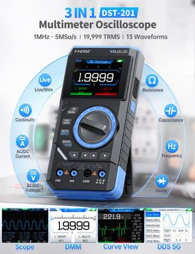 FNIRSI DST-201 handheld oscilloscope visualizes waveforms for precise circuit diagnosis.