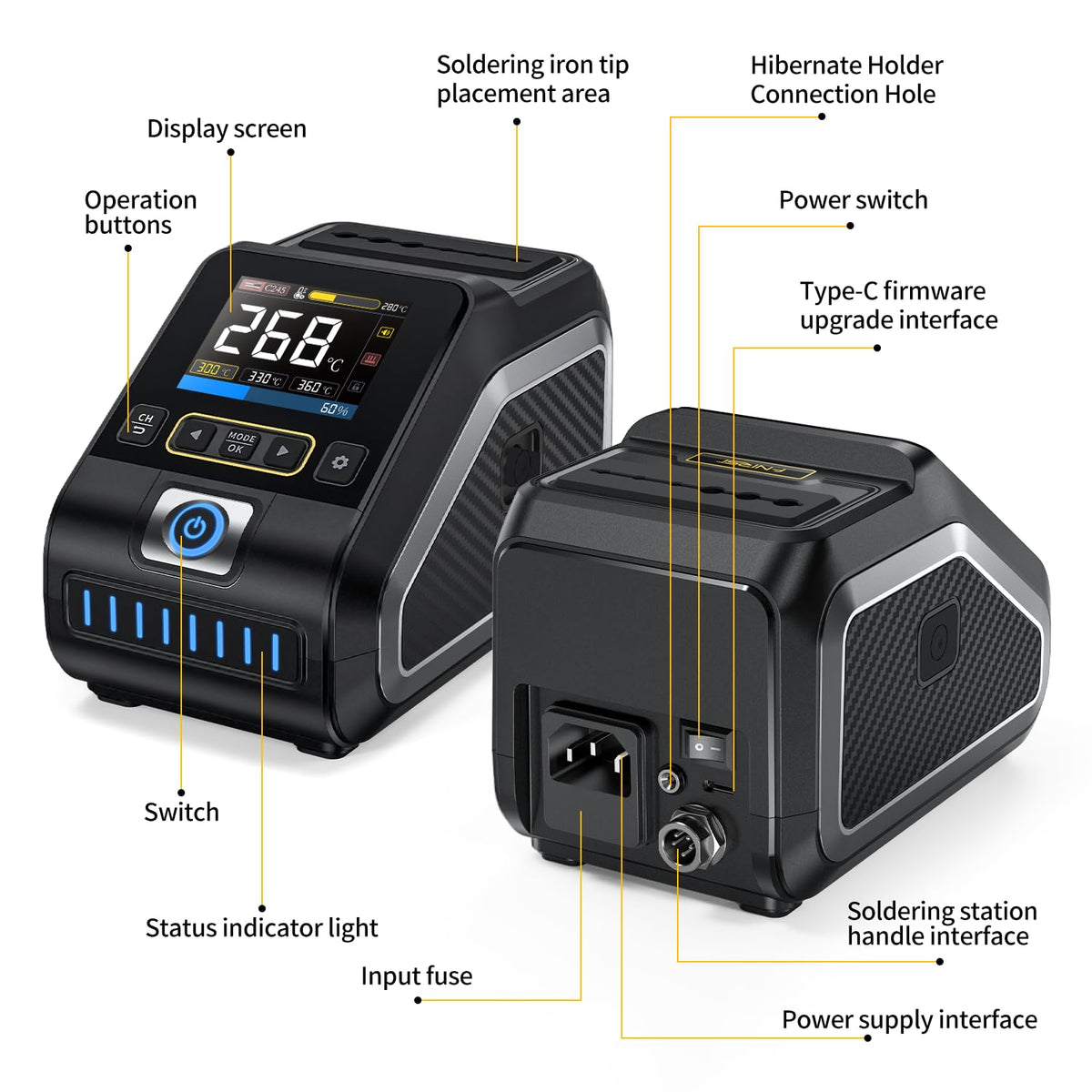 Global input support 100–240 V for flexible setups.